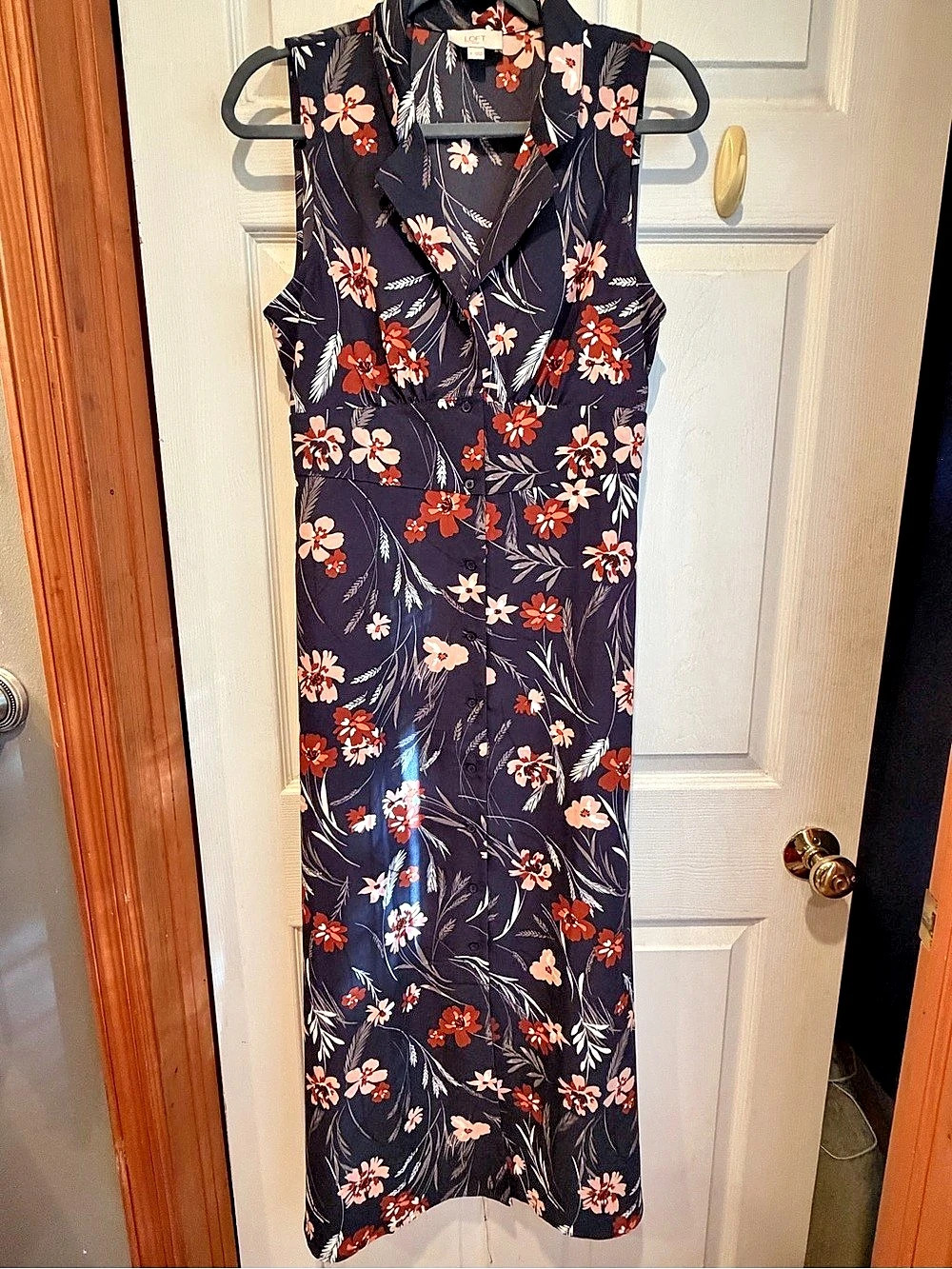 Loft Floral Maxi Dress in Blue & Rust Like New